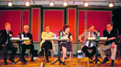 Diskussionsrunde im Konzerthaus am Gendarmenmarkt (v.li.): Hermann Wilske, Hermann Josef Kaiser, Max Fuchs, Birgit Jank, Jörg-Dieter Gauger und Theo Geißler. Foto: Alfons Klüpfel