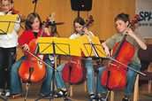 Die Streichergruppe, die sich für das ensembletreffen den Namen „Donner-strings“ gegeben hat. Foto: Dietling Bäuerle-Uhlig