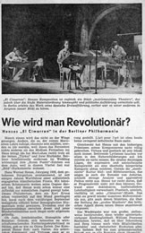 Auch in der nmz hinterließen die 1968 ausgelösten Diskussionen deutliche Spuren. Hier ein Bericht zu Henzes „El Cimarron“ im Dezember 1970.