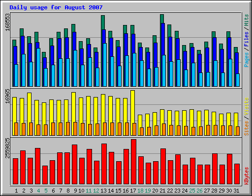 Daily usage for August 2007